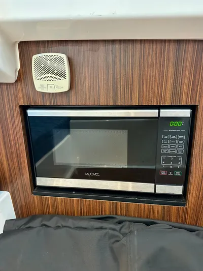 Breeezy Yacht Photos Pics Microwave in Pursuit DC 365 Dual Console boat, 2020 model.