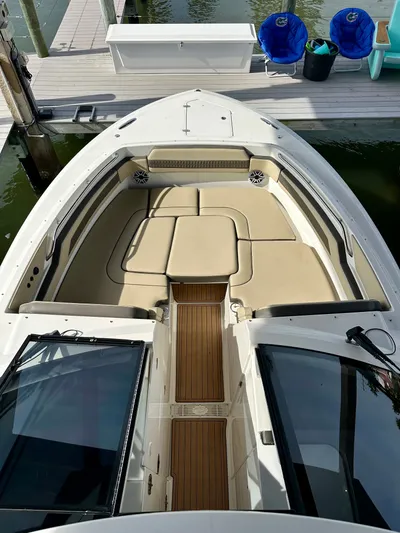 Breeezy Yacht Photos Pics 2020 Pursuit DC 365 Dual Console boat with beige interior.