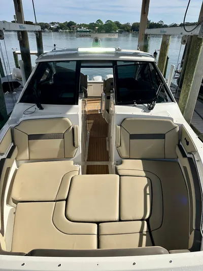 Breeezy Yacht Photos Pics Interior view of 2020 Pursuit DC 365 Dual Console yacht.