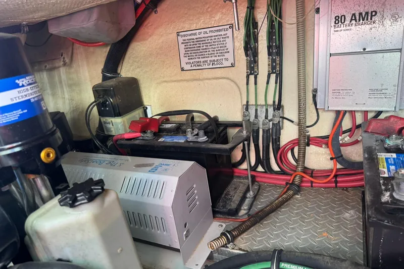  Yacht Photos Pics Engine compartment of a 2008 Formula 400 Super Sport with battery charger and wiring.