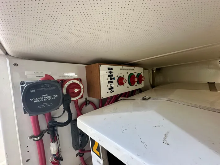 Bella Blue Yacht Photos Pics Electrical panel and wiring inside a 2004 Grand Banks 49 Eastbay HX boat.