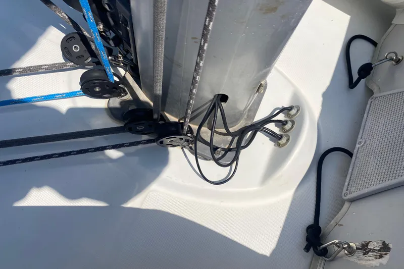  Yacht Photos Pics Deck rigging and mast base of 2002 Jeanneau Sun Odyssey 40 sailboat.