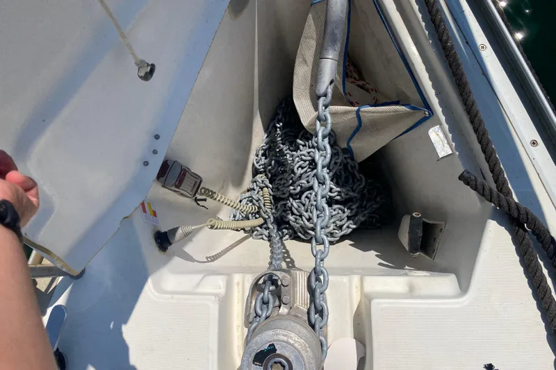  Yacht Photos Pics Anchor chain compartment on a 2002 Jeanneau Sun Odyssey 40 sailboat.