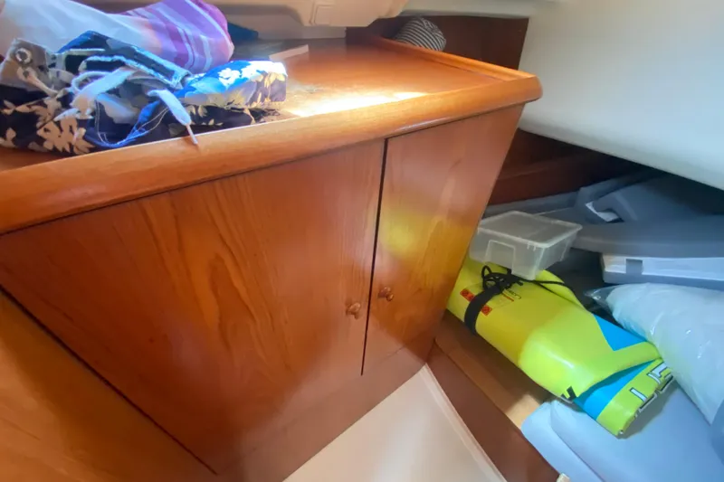  Yacht Photos Pics Interior storage area of a 2002 Jeanneau Sun Odyssey 40 sailboat.