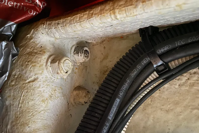  Yacht Photos Pics Close-up of Jeanneau Sun Odyssey 40's wiring and hull details, 2002 model.