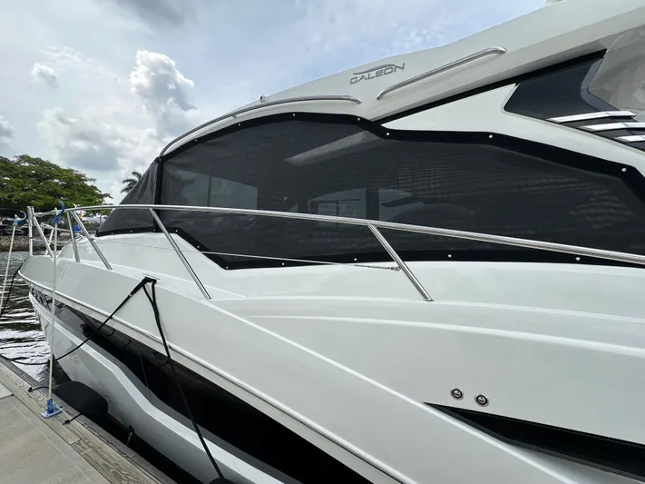 Stelyn Time Yacht Photos Pics 2021 Galeon 425HTS yacht docked, showcasing sleek design and modern features.