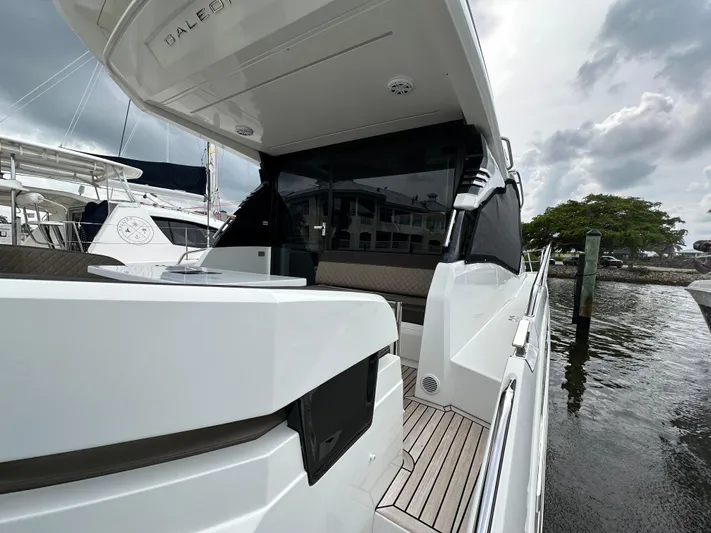 Stelyn Time Yacht Photos Pics 2021 Galeon 425HTS yacht docked, showcasing sleek design and modern features.