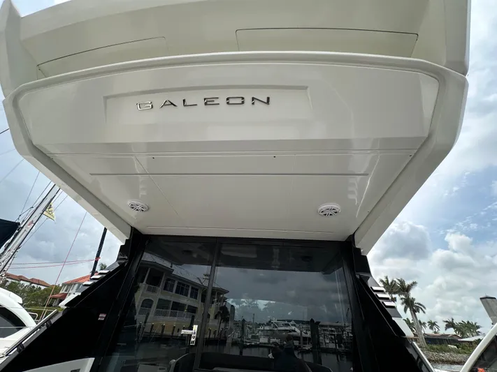 Stelyn Time Yacht Photos Pics 2021 Galeon 425HTS yacht rear view with sleek design and modern architecture.