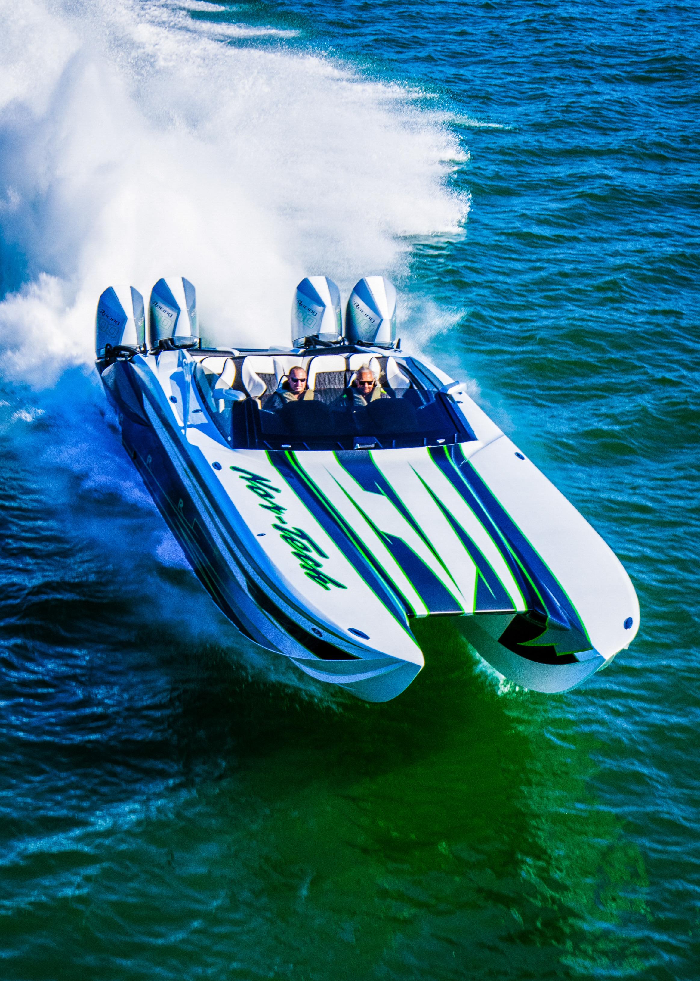 2025 Nor-Tech 4000 Supercat speedboat racing on open water.