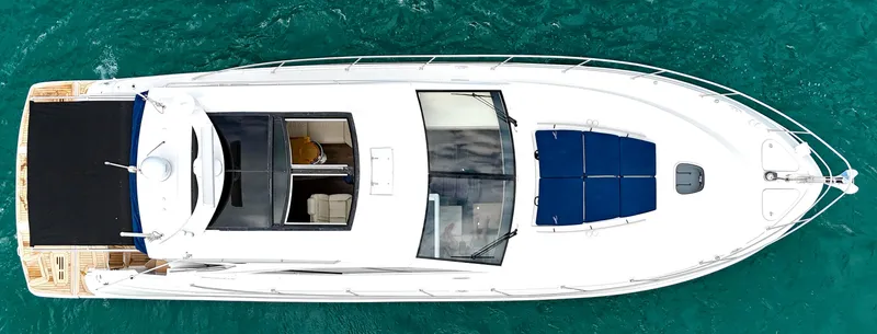 Proof Of Work Yacht Photos Pics Ariel View w/ SunRoof - Open & Aft SunShade Extended