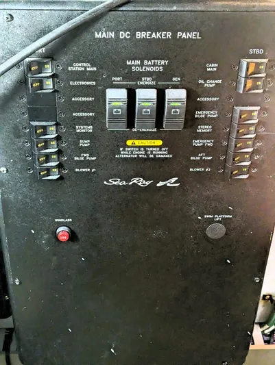  Yacht Photos Pics Main DC breaker panel of 2000 Sea Ray 410 Sundancer boat.