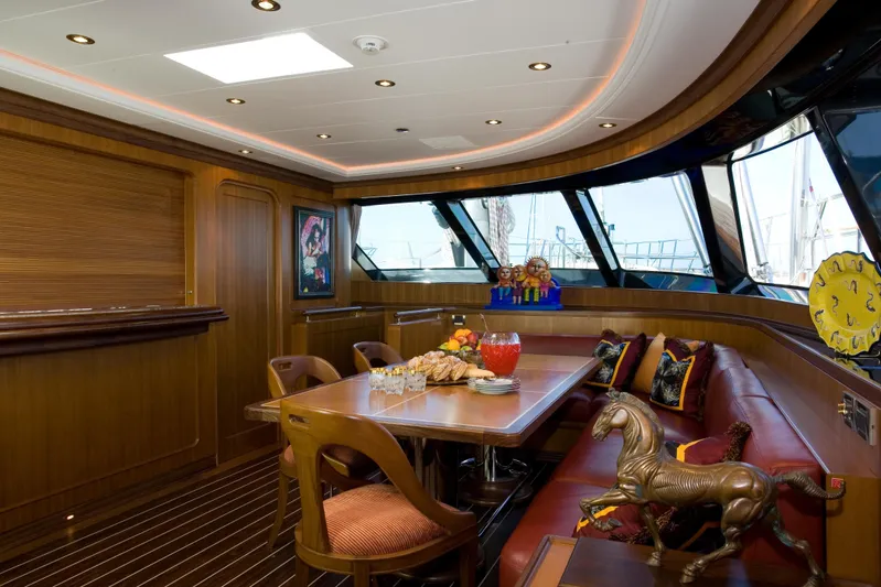 Tamsen Yacht Photos Pics Luxurious interior of 2007 Perini Navi 52M yacht with elegant dining area and decor.