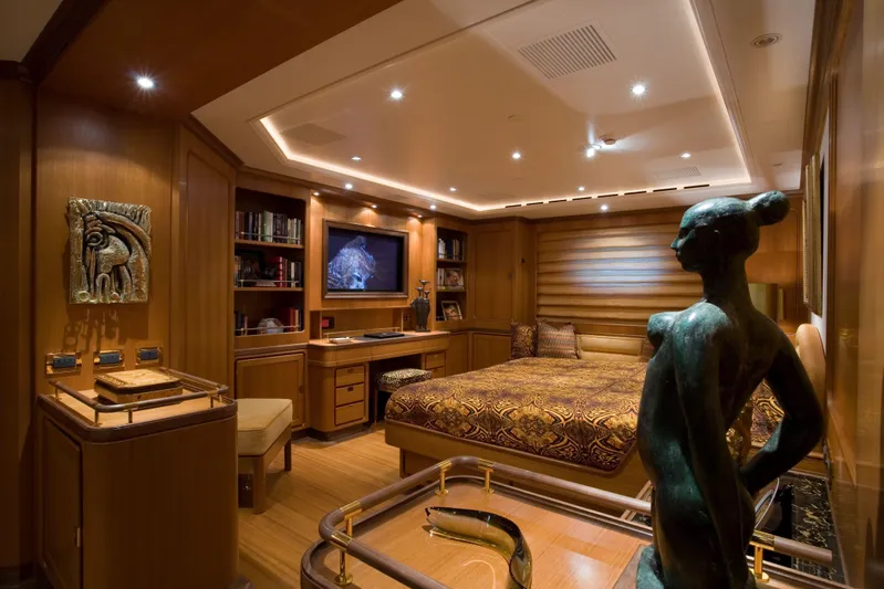 Tamsen Yacht Photos Pics Luxurious interior of 2007 Perini Navi 52M yacht with elegant decor and sculpture.