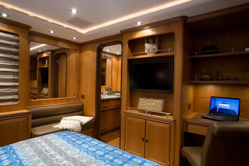 Tamsen Yacht Photos Pics Luxurious interior of 2007 Perini Navi 52M yacht with elegant wood finishes and modern amenities.
