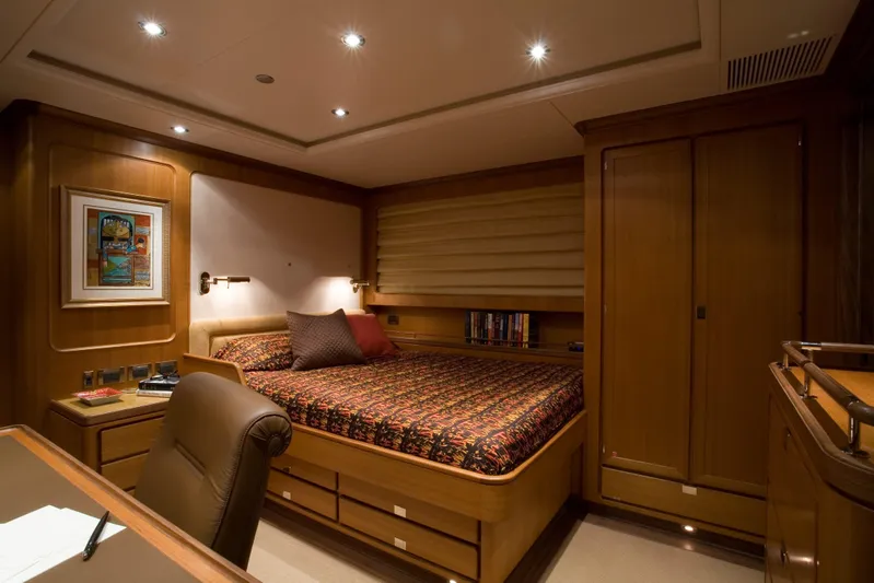 Tamsen Yacht Photos Pics Luxurious cabin interior of 2007 Perini Navi 52M yacht with elegant wood finishes.