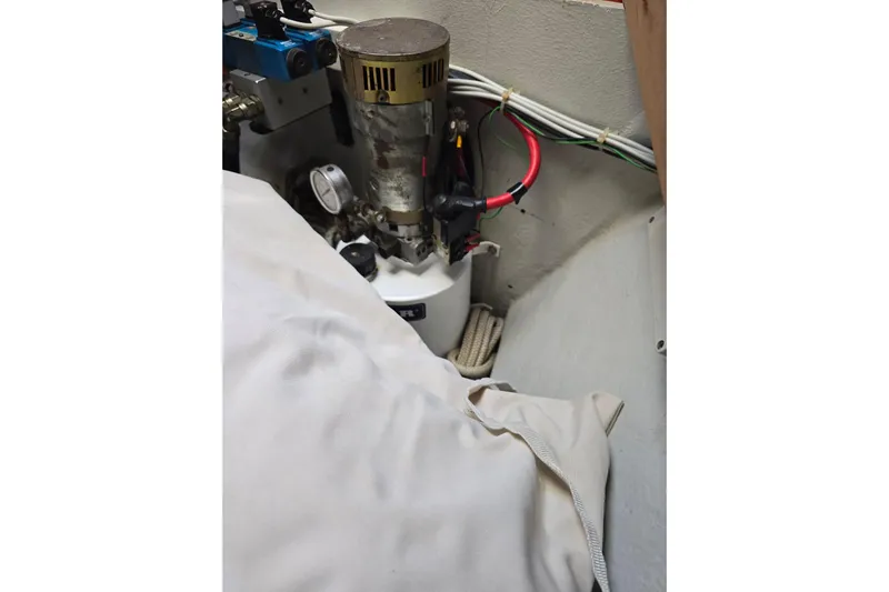 Georgia B Yacht Photos Pics Engine compartment of a 2000 Hallberg-Rassy 42F Mk II sailboat.