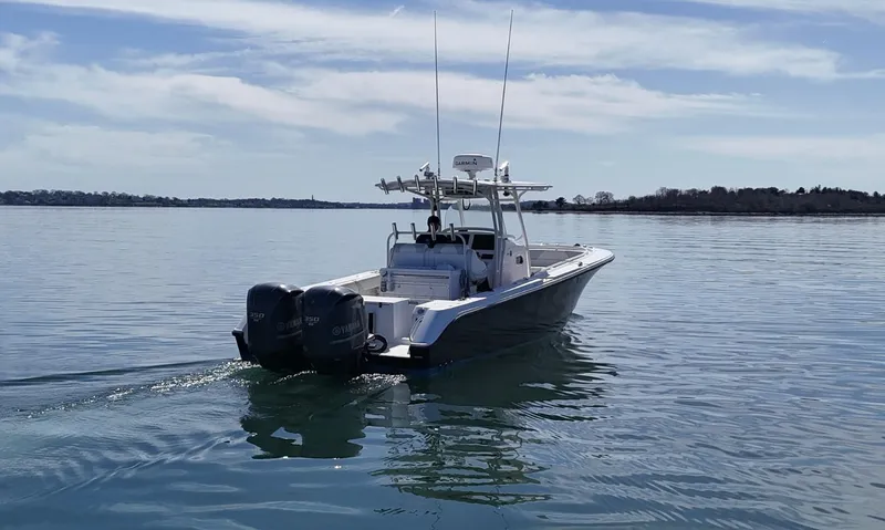  Yacht Photos Pics 2009 Edgewater 318CC boat cruising on calm waters under a clear sky.