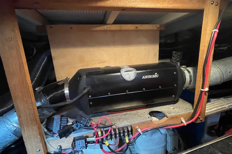 Mercator Yacht Photos Pics Airtronic heater installation in 1985 Grand Banks 42 Classic yacht engine room.