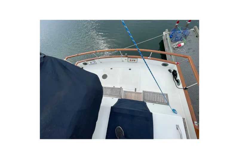 Mercator Yacht Photos Pics 1985 Grand Banks 42 Classic yacht deck view at dockside.