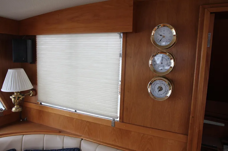 Mercator Yacht Photos Pics Interior of 1985 Grand Banks 42 Classic with nautical instruments and lamp.