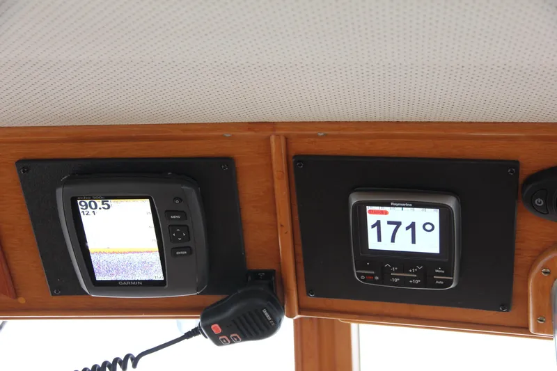 Mercator Yacht Photos Pics Navigation instruments on a 1985 Grand Banks 42 Classic yacht dashboard.