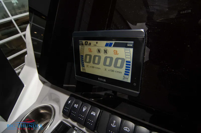  Yacht Photos Pics 2023 Jeanneau Leader 10.5 CC dashboard with Yamaha display and control panel.