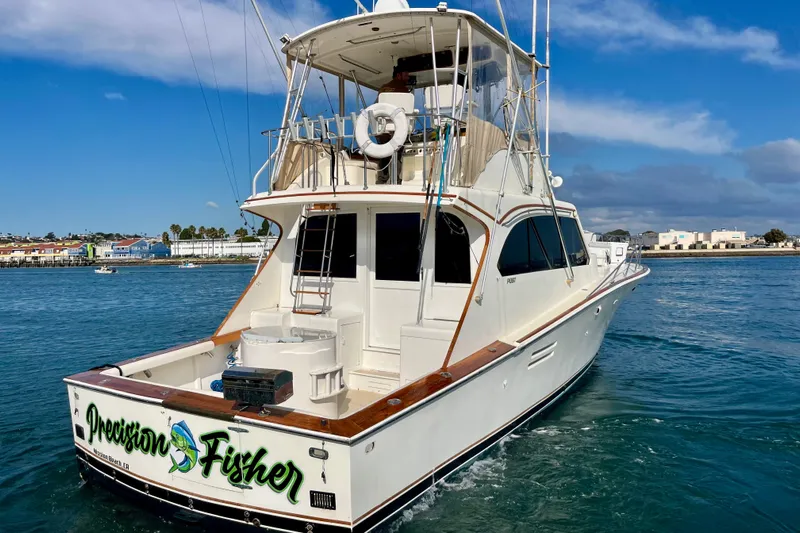 Precision Fisher Yacht Photos Pics 1988 Post 46 Sportfish boat on water, featuring "Precision Fisher" branding.
