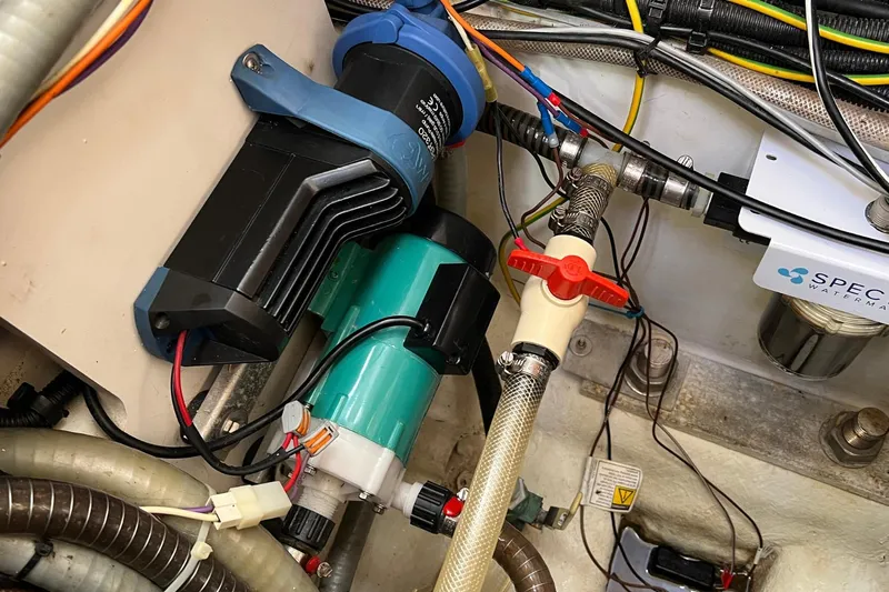 Saba Yacht Photos Pics Engine compartment of a 2013 Jeanneau 57 yacht with water filtration system.