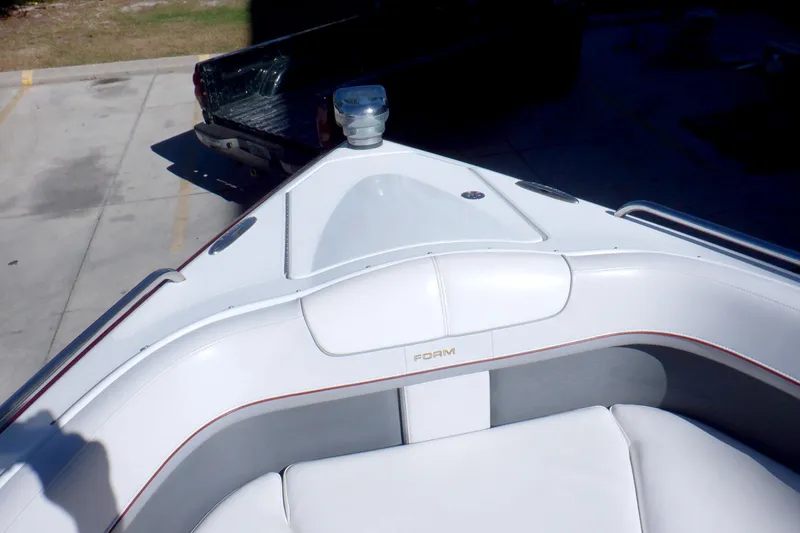 Ship Faced Yacht Photos Pics 2015 Formula 350 Crossover Bowrider boat interior with white seating and sleek design.