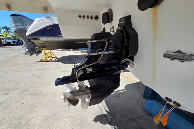 Ship Faced Yacht Photos Pics 2015 Formula 350 Crossover Bowrider with Mercury Bravo engine, docked on a sunny day.