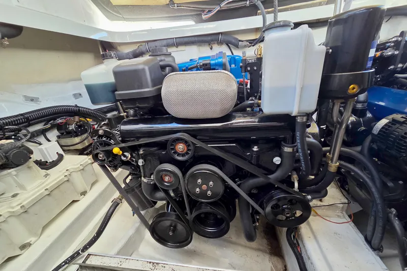 Ship Faced Yacht Photos Pics Engine compartment of a 2015 Formula 350 Crossover Bowrider boat.
