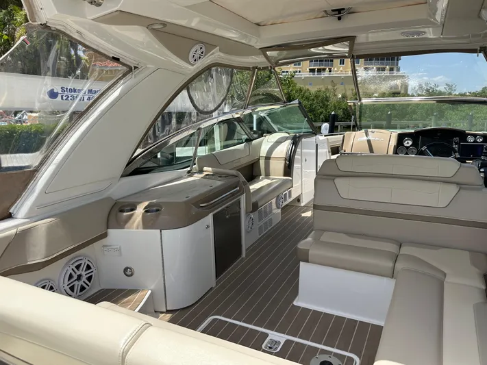  Yacht Photos Pics 2019 Formula 350 Crossover Bowrider interior with luxurious seating and modern amenities.