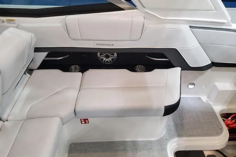 330cbr Yacht Photos Pics Interior of 2025 Formula 330 Crossover Bowrider I/O with white seating.