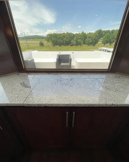  Yacht Photos Pics Granite countertop with outdoor view on 2015 Stardust Cruisers 20' x 106' houseboat.