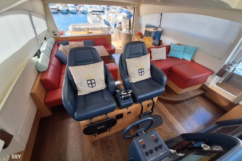  Yacht Photos Pics Luxurious interior of 2008 Pershing 72 yacht with plush seating and elegant design.