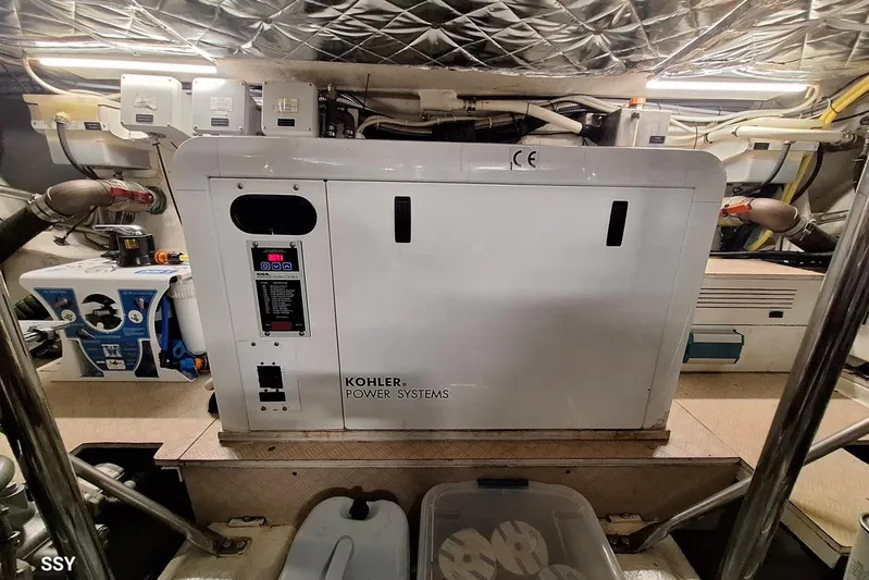  Yacht Photos Pics Engine room of 2008 Pershing 72 yacht with Kohler power systems.