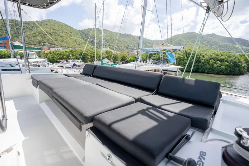 Blue Octane Yacht Photos Pics Luxurious 2018 Lagoon 52 F yacht with spacious deck and scenic marina view.