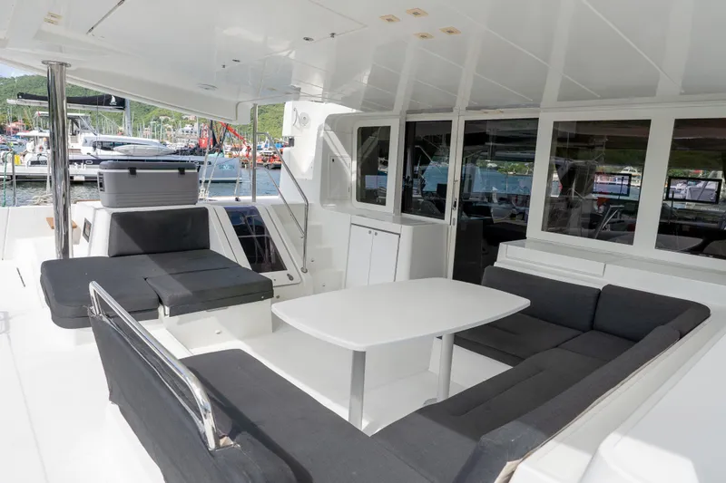 Blue Octane Yacht Photos Pics Spacious deck of 2018 Lagoon 52 F yacht with comfortable seating and table.