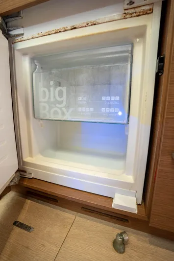 Blue Octane Yacht Photos Pics Freezer compartment inside 2018 Lagoon 52 F yacht, featuring a "big Box" label.