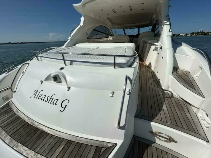  Yacht Photos Pics 2003 Sunseeker 50 Camargue yacht with teak deck and Aleasha G name.