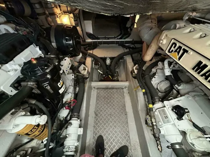  Yacht Photos Pics Engine room of a 2003 Sunseeker 50 Camargue yacht with CAT engines.
