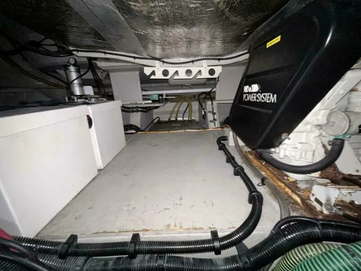  Yacht Photos Pics Engine room of a 2003 Sunseeker 50 Camargue yacht with power system components.