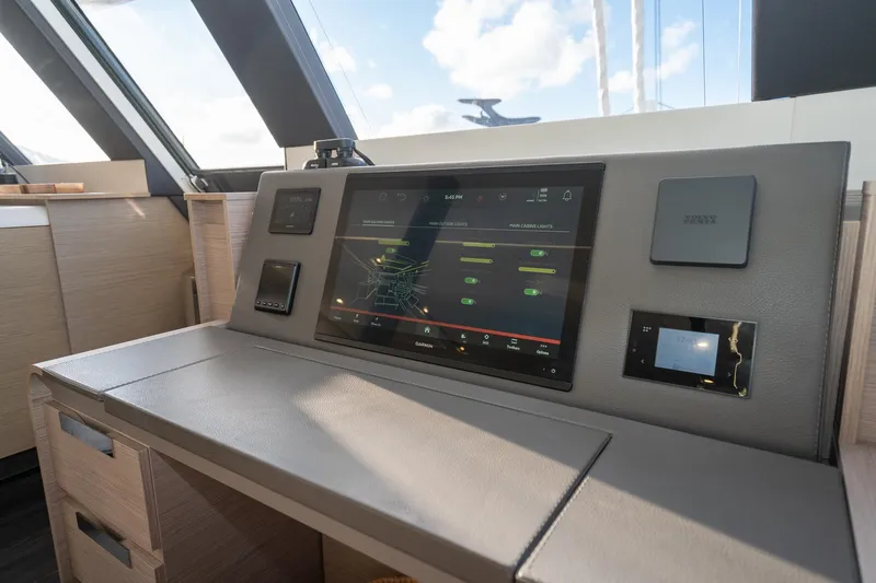 Jewel Yacht Photos Pics Control panel of 2023 Fountaine Pajot Alegria yacht with touchscreen interface.