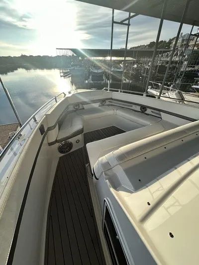  Yacht Photos Pics 2021 Formula 380 Super Sport Crossover boat docked at marina, sunlit deck view.