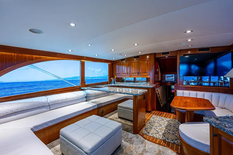 Will Rise Yacht Photos Pics Luxurious interior of a 2005 Custom Carolina 58 yacht with ocean view.