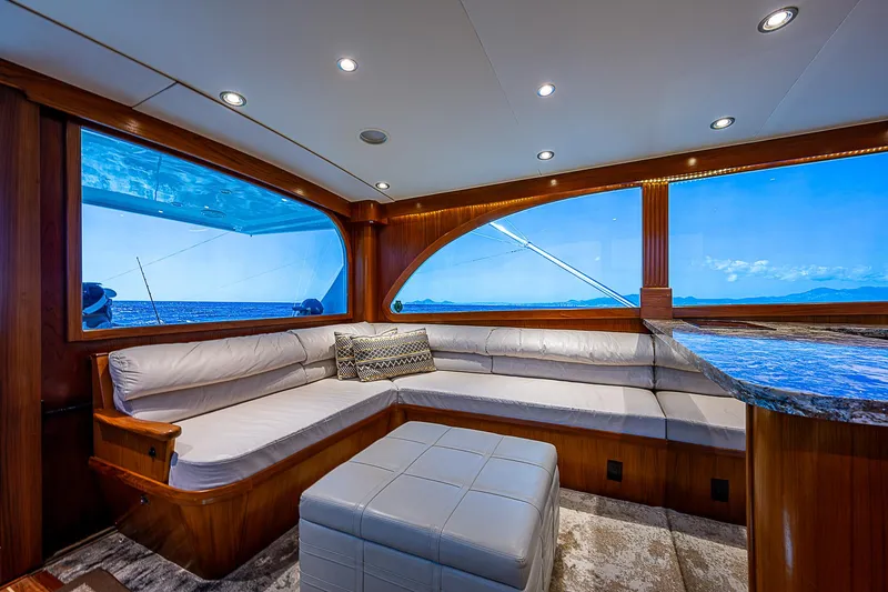 Will Rise Yacht Photos Pics Luxurious interior of 2005 Custom Carolina 58 yacht with panoramic ocean views.