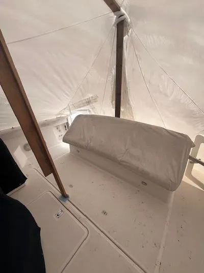 Getaway Yacht Photos Pics 2001 Tiara Yachts 3500 Express interior with covered seating area.