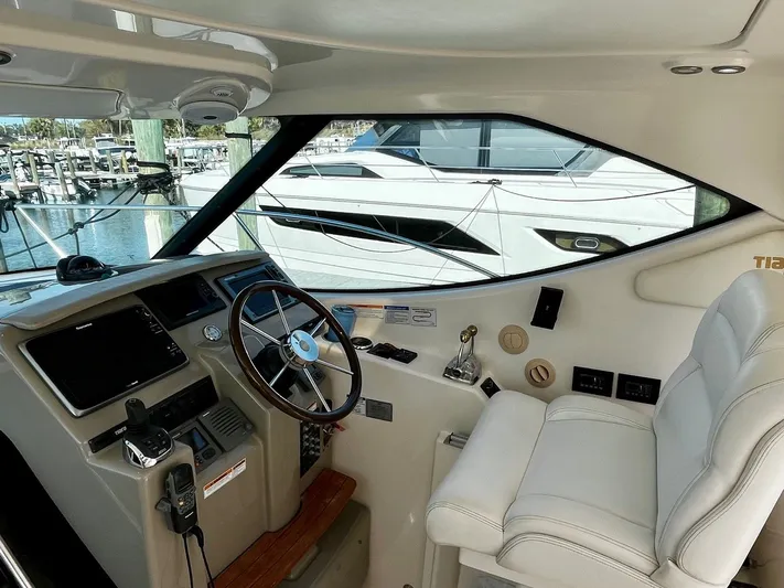 " Toes In The Sand " Yacht Photos Pics Interior view of the helm in a 2011 Tiara Yachts Sovran.