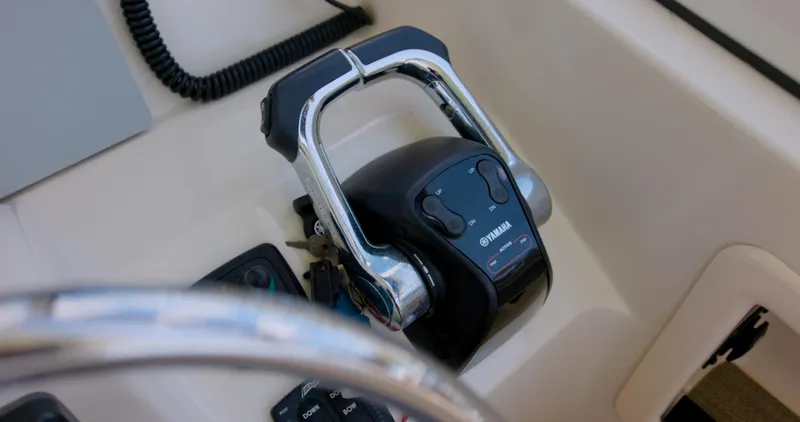  Yacht Photos Pics Throttle control on 2018 Grady-White Freedom 307 boat dashboard.