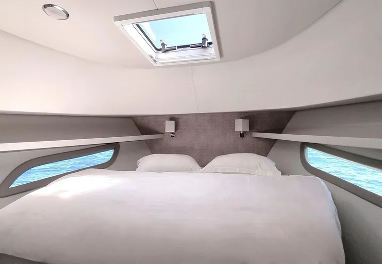 450 Rs Yacht Photos Pics Luxurious cabin interior of 2026 Monachus 450 RS yacht with ocean view.